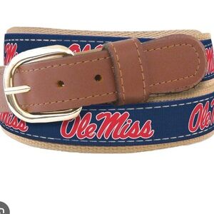 ZEP-PRO-OLE MISS RIBBON BELT WITH TAN LEATHER TABS BRASS BUCKLE-Size 36